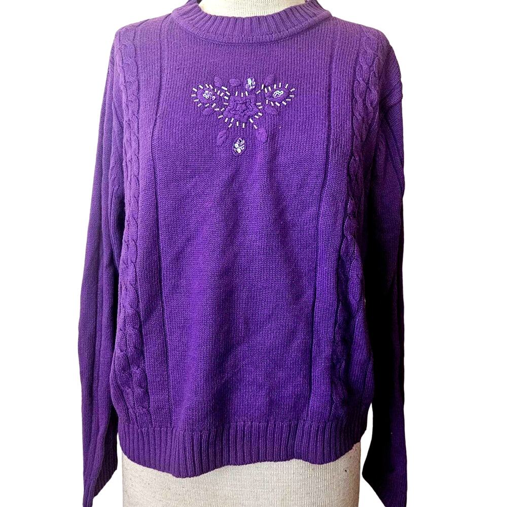 Vintage Purple Sequin Embellished Knit Sweater Size Small